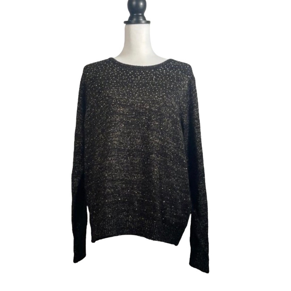 Cathy Daniels Black Gold Sequins Boatneck Tight Knit Long Sleeve Sweater…